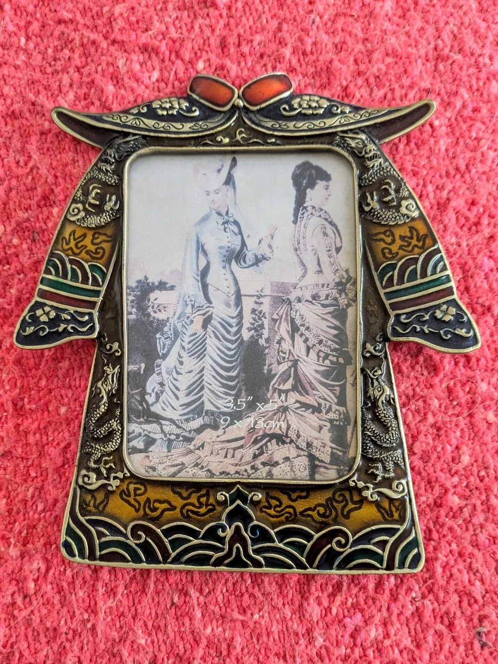 Cloisonné Photo Frame with Bronze Base – Kimono Frame with Amber Accents